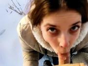 stepsister gives a blowjob while outdoors