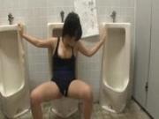 Girl bound on public toilet used