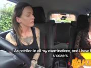 Fake Driving School Sexy strap on fun for new big tits driver