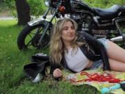 Biker Babe Plays With Her Pussy in Public