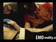 Shy emo teen kissing his friends dick over his underwear