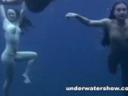 THREE GIRLS SWIMMING NUDE IN THE SEA