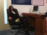 Brit voyeur instructs sub to jerk in office