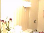 Chubby nerd teen hidden cam taking shower in motel