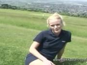 British blonde outdoors flashes panties