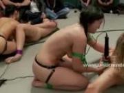 Lesbian babes on wrestling ring fuck each other mouthes and pussies in rough lesbian toy sex