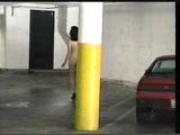 Nudist gal in parking garage