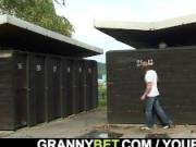 Granny takes it from behind in the changing room