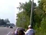 Russian bbw striptease on road