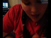 Pigtailed girlfriend sucks and jerks CFNM style