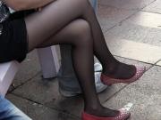 Candid Teen Legs and Feet in Sheer Black Nylons