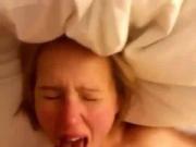 blond facial in bed