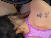 Asian roadside car blowjob