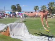 Dumb girl loses bikini on water slide at Coachella