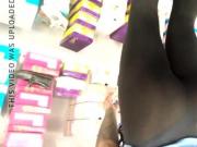 Super thin leggings blue thong bending over
