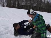 3 young guys on a snowboard holiday having 3-way fun