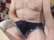 Wanking in blue knickers given me by my second wife.