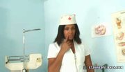 Black nurse Manuela speculum and dildo masturbation