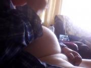 Graham wanks and eats precum porn in front room blinds open.