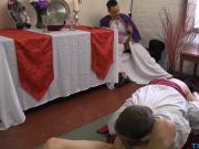 Naughty twinks have freaky anal threesome with a priest