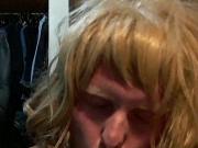 Chubby sissy sucks dildo she just fucked her self with