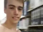 Twink naked wank in library