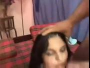 Sexy Brunette Takes Two Loads To Face