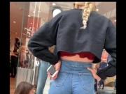 UK teen chav arse in jeans wedgie