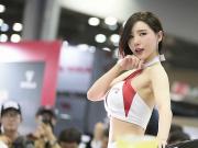 motorshow girl with short hair and cute face, photoshoot