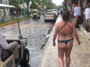 Wife walks in Thong Bikini down crowded street in Mexico