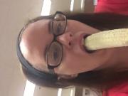 Fat whore deepthroats a banana