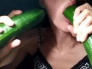 Hungarian girl suck two cucmbers Ildiko Gyorkei part1.