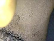 Ebony fat rubs her clit