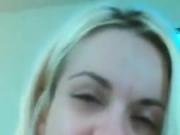 Blonde girl sucks cock and rubs the cum in her face