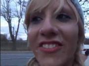 Blonde public deepthroat cumshot