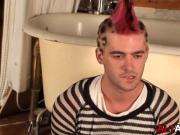Punk with Cherokee hair pulling on his hard cock