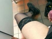 Edging My Tranny Cock and Cum In Public Toilet