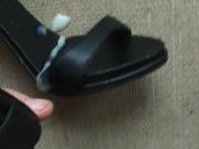 Cumming over black strappy high heels