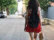 Following a brunette with a skirt