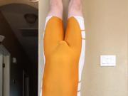 Pissing my orange singlet while upside down