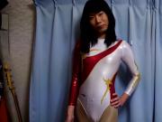 crossdress in metallickwhite leotard