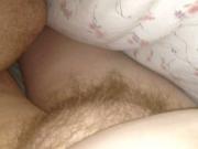 rubbing my leg on her soft hairy pussy mound