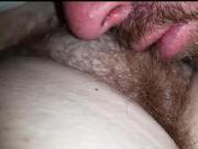 kissing her soft hairy pussy pubes