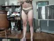 Jerkin Off - Matching Leopard Panties and Bra