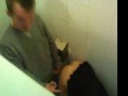 Dirty Blonde slut gets it in public toilet