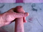 Amateur strokes his fat cock in public and cums