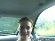 Emma flashes tits and knickers in the back of car