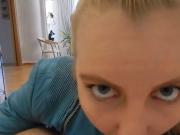 Little blonde with greedy mouth