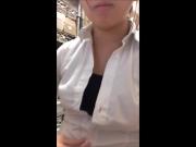 Hot asian GF undressing at work show tits for BF 2