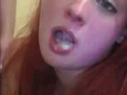 Bright red haired gf suck and swallow